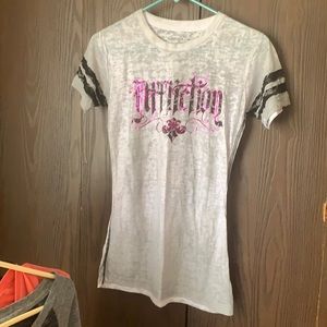 Women’s affliction shirt, gray and purple and never been worn